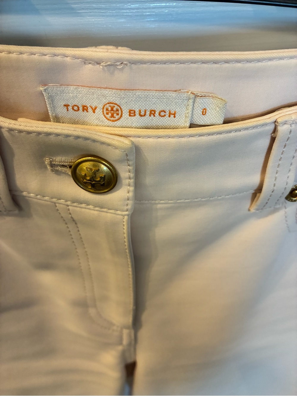 Tory Burch Soft Pink Trousers with Gold-Tone Button - Ankle Lenght - Picture 3 of 4